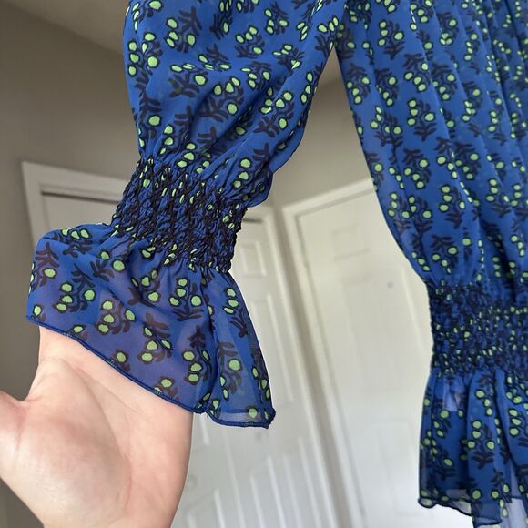 Tory Burch Casual Off The Shoulder Top Size 4 Navy Blue - Semi Sheer Blouse - Picture 3 of 8